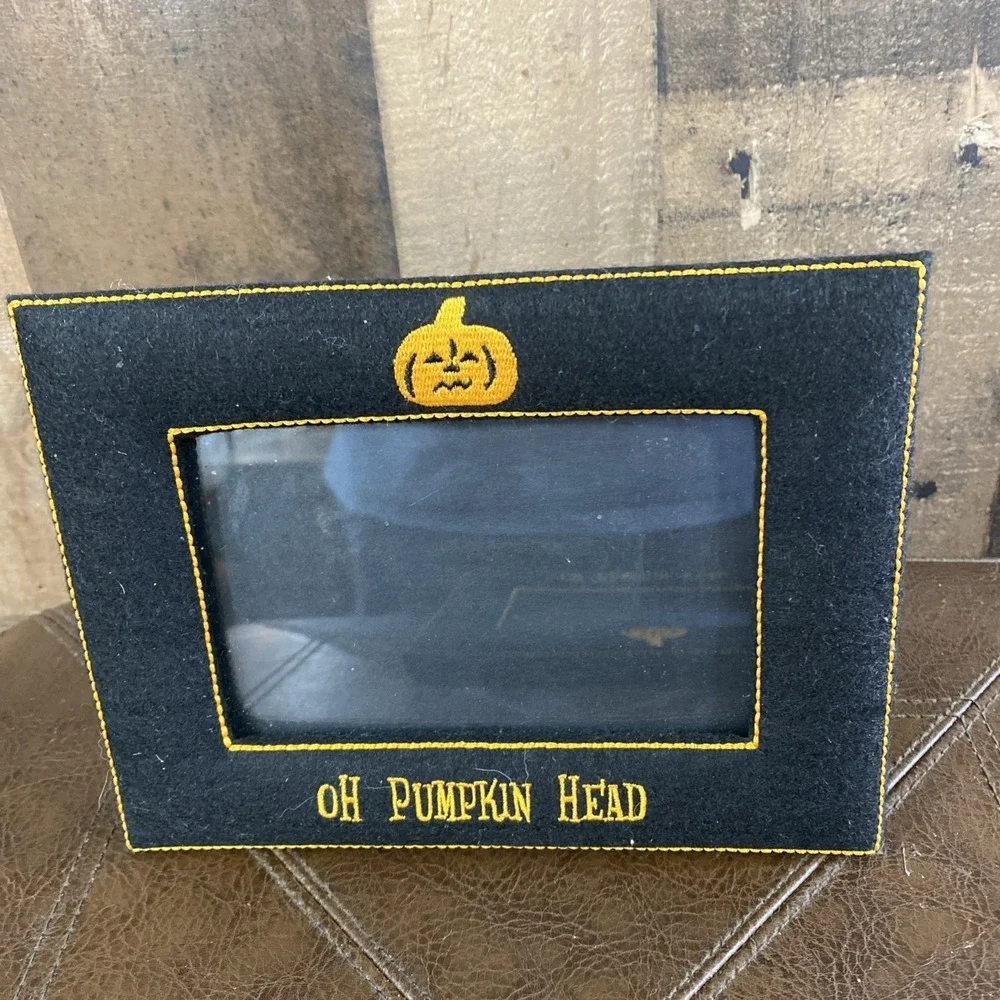 Pumpkin Photo Frame Picture 4x6 Set Of 2 Halloween Jack O'Lantern Faces 2003 Vtg